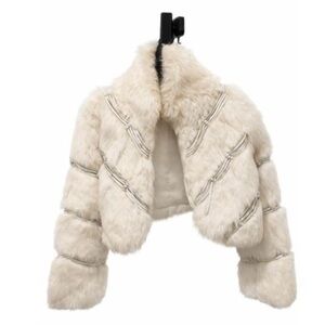 Bebe Rabbit Fur Cropped Jacket Size L Luxury Cream